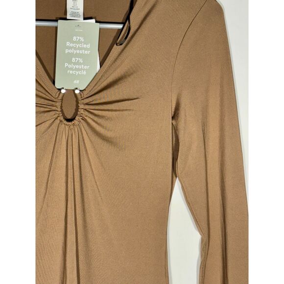 H&M Long Sleeve Keyhole Ruched Front Top Brown & Green Lot of 2 Women’s Sz S - Picture 8 of 10